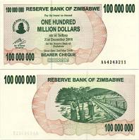 *100 000 000 Dolárov Zimbabwe 2008 P58 UNC, Bearer Cheque - Kliknutím na obrázok zatvorte -